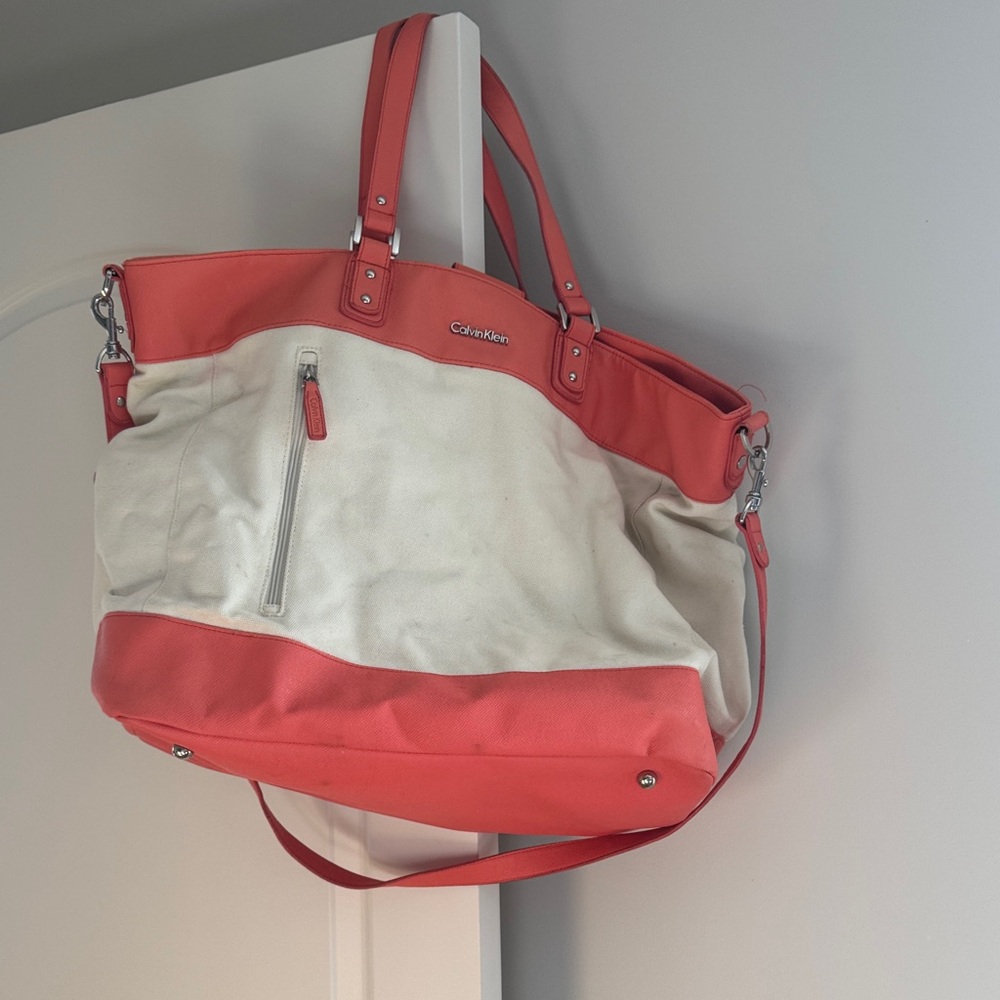 Calvin Klein Coral and Cream Tote Bag